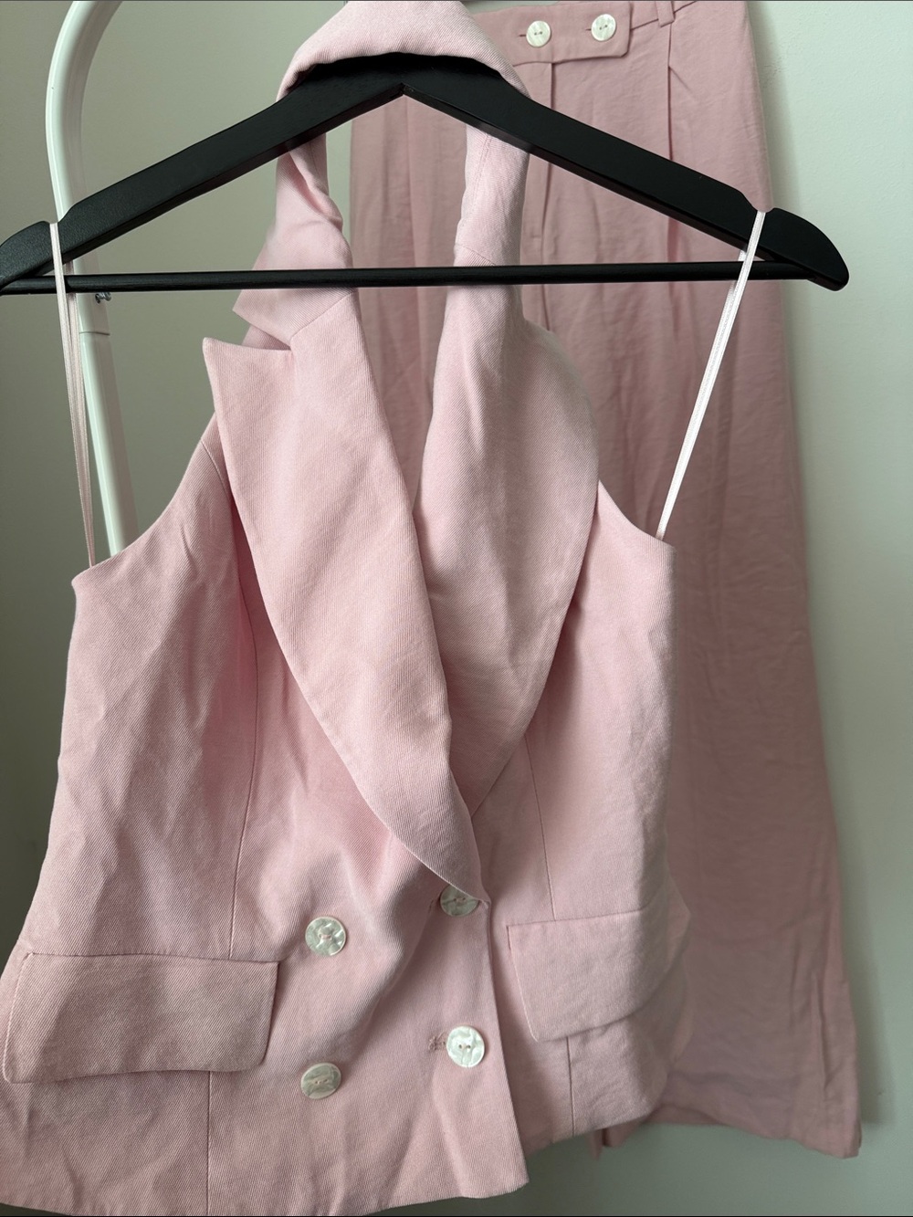 Zara Double-Breasted Sleeveless Pink Top and Pants Wide Legs Size 4 - Picture 8 of 16